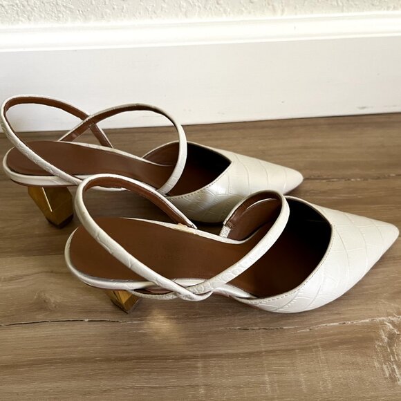 Kurt Geiger Della Beige Croc Print Pointed Toe Slingback High Heels - Picture 3 of 11